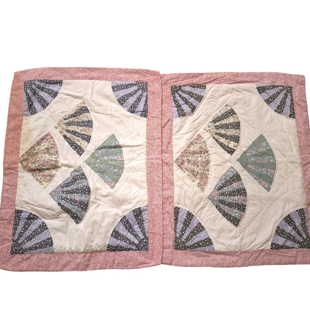 Vintage Quilted Pillow Case Sham Grandmas Fan Pattern Cottage Core Decorative